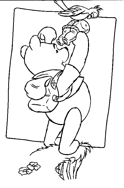 coloriage winnie observe les oiseaux